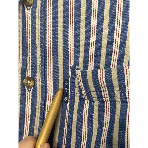 VTG Hunt Club Men Button Up Shirt Blue Stripe Pockets Long Sleeve SZ Large Tall - Picture 6 of 7
